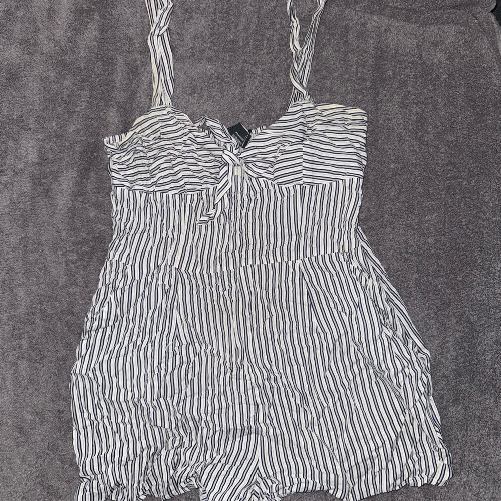 Forever 21 Black and White Striped Jumpsuit